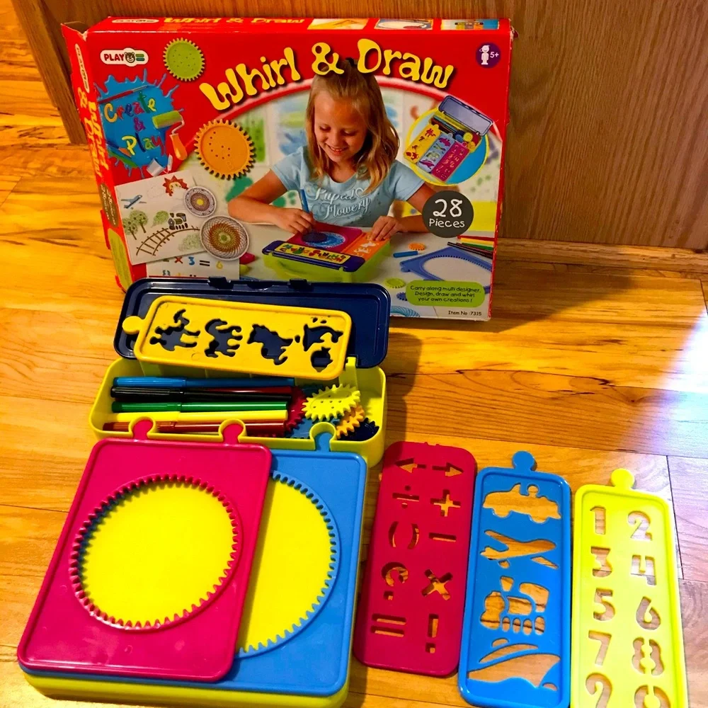 Whirl & Draw create spiral drawings stencils art set kit with box Ages 5+ FUN!!